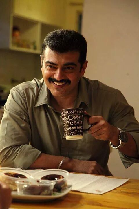 Ajith Kumar having coffee at Yennai Arindhaal location